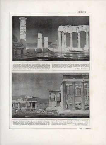 LAMINA V27730: Interior del Parthenon y el Erechtheion y los Propileos, Atenas