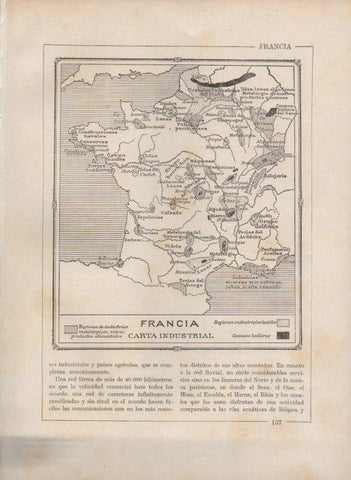 LAMINA V27707: Mapa de Francia de las regiones industriales