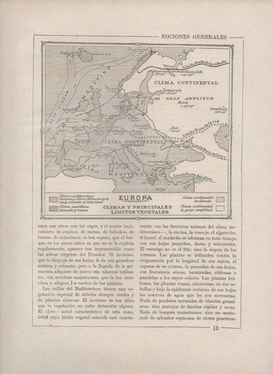 LAMINA V27678: Mapa de los climas y vegetales de Europa 