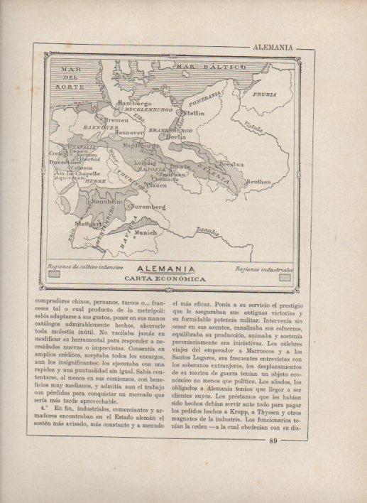 LAMINA V27696: Mapa regiones de cultivo e industriales de Alemania