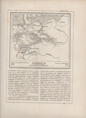 LAMINA V27696: Mapa regiones de cultivo e industriales de Alemania