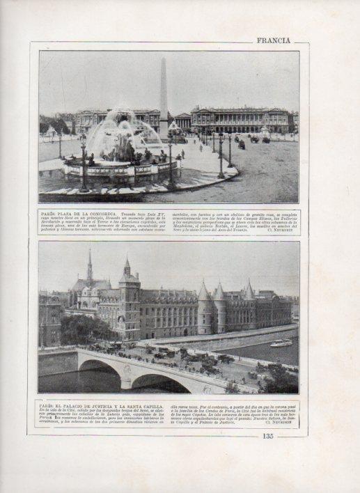 LAMINA V27702: Plaza de la Concordia y Palacio de Justicia de Paris