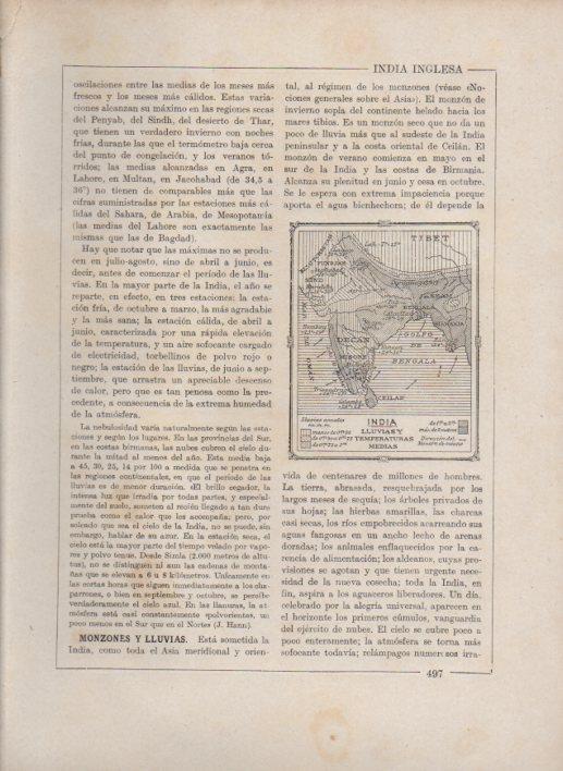 LAMINA V27781: Mapa de las lluvias y temperaturas en India