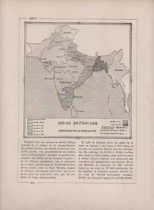 LAMINA V27791: Mapa densidad de poblacion de la India Britanica