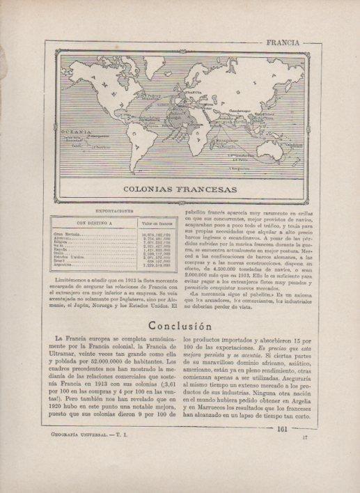 LAMINA V27739: Mapa mundial de las colonias francesas 