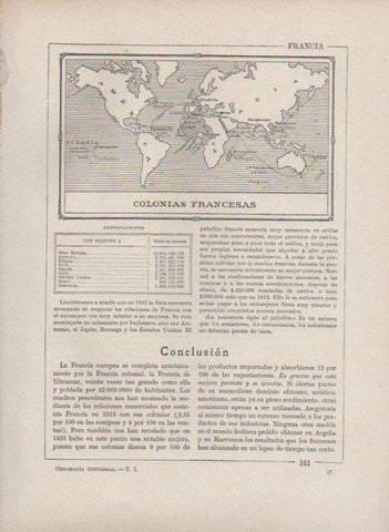 LAMINA V27739: Mapa mundial de las colonias francesas 
