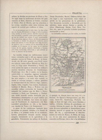 LAMINA V27747: Mapa de Alsacia y Lorena, Francia