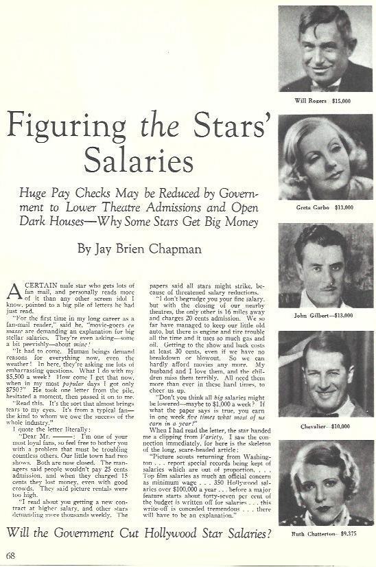 LAMINA 34562: Salarios de Greta Garbo, Chevalier y John Gilbert