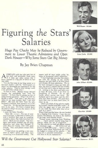 LAMINA 34562: Salarios de Greta Garbo, Chevalier y John Gilbert