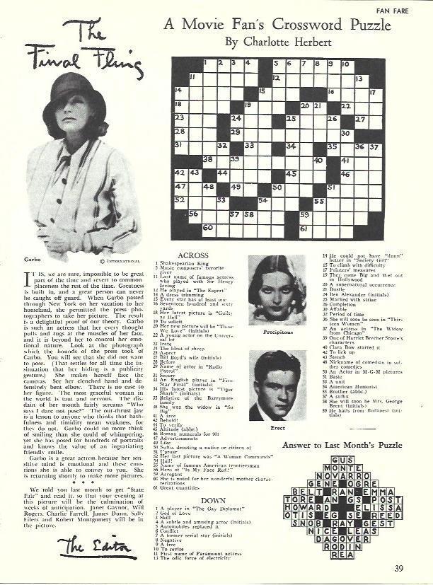 LAMINA 34548: Greta Garbo y crucigramas