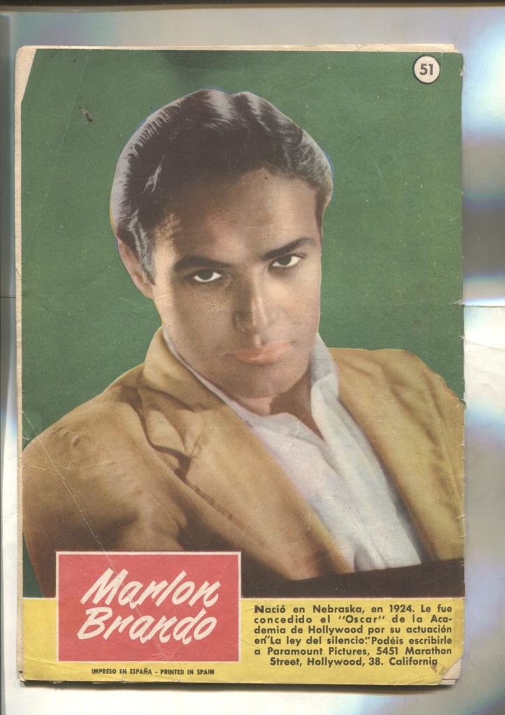 Sissi seleccion de novelas graficas numero 51: trasera foto ficha de Marlon Brando