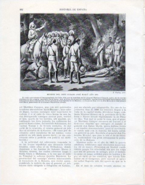 LAMINA V34163: Muerte de Jose Marti presidente de Cuba por J. Cuchy