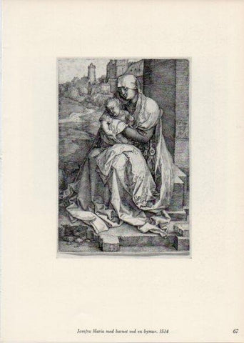 LAMINA V35665: Albrecht Durer. Jomfru Maria med barnet, ved en bymur
