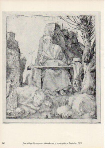 LAMINA V35666: Albrecht Durer. Den hellige Hieronymus, siddende ved et stynet piletroe