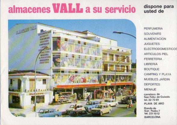 LAMINA V35552: Publicidad Almacenes Vall en Playa de Aro, Gerona