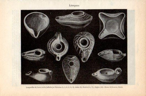 LAMINA V36109: Lamparillas de barro de Palestina Egipcia y Fenicia