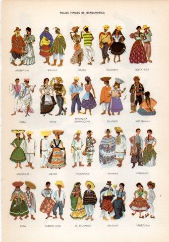LAMINA V36030: Trajes tipicos de Iberoamerica 