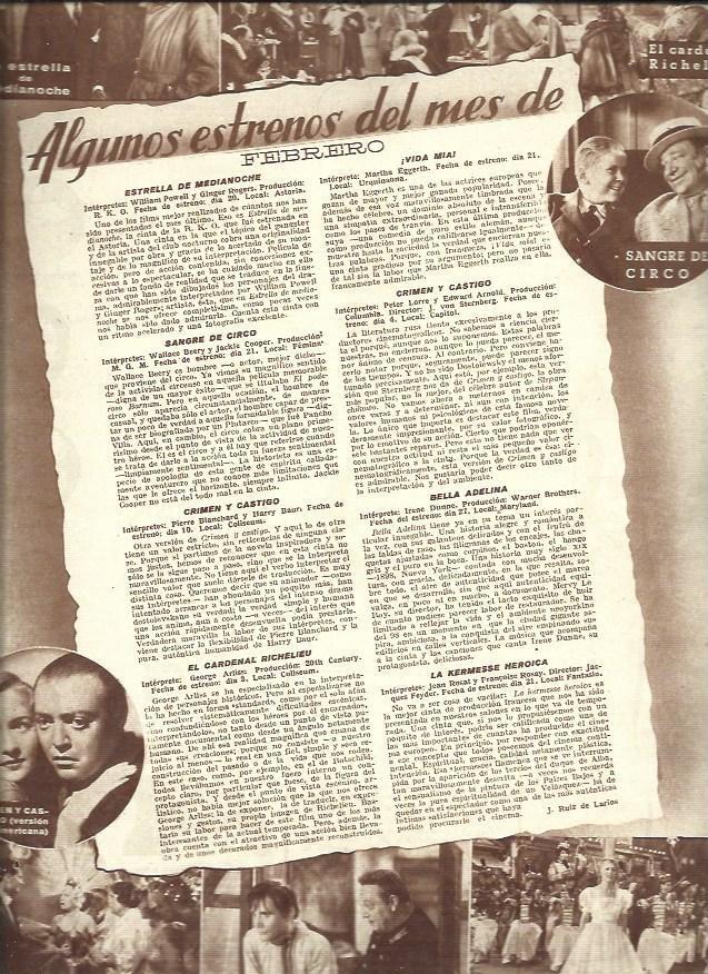 LAMINA 34897: Estrenos de cine del mes de febrero de 1936