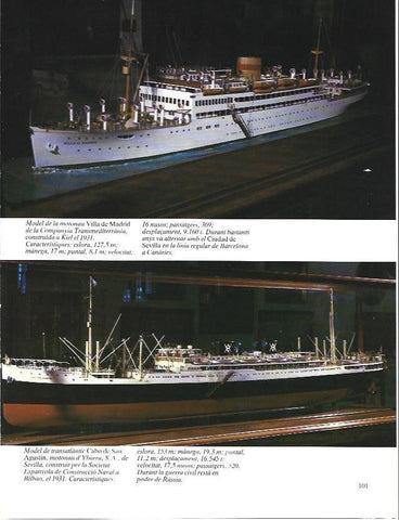 LAMINA 34986: Modelo de motonave Villa de Madrid y del transatlantico Cabo de San Agustin