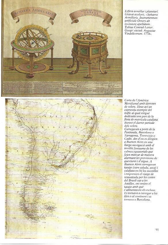 LAMINA 34981: Grabado de esfera y planetario y carta de America Meridional