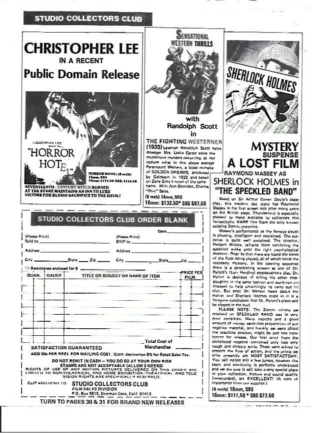 LAMINA 35200: Carteles de films como Horror Hotel, The Fighting Westerner y Sherlock Holmes in the Speckled Band