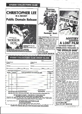 LAMINA 35200: Carteles de films como Horror Hotel, The Fighting Westerner y Sherlock Holmes in the Speckled Band