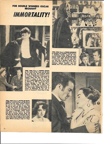 LAMINA 35338: Ganadores dos veces del premio Oscar, Ingrid Bergman, Fredric March y Olivia de Havilland