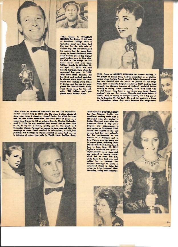 LAMINA 35330: William Holden, Audrey Hepburn, Marlon Brando y Sophia Loren con sus Oscars