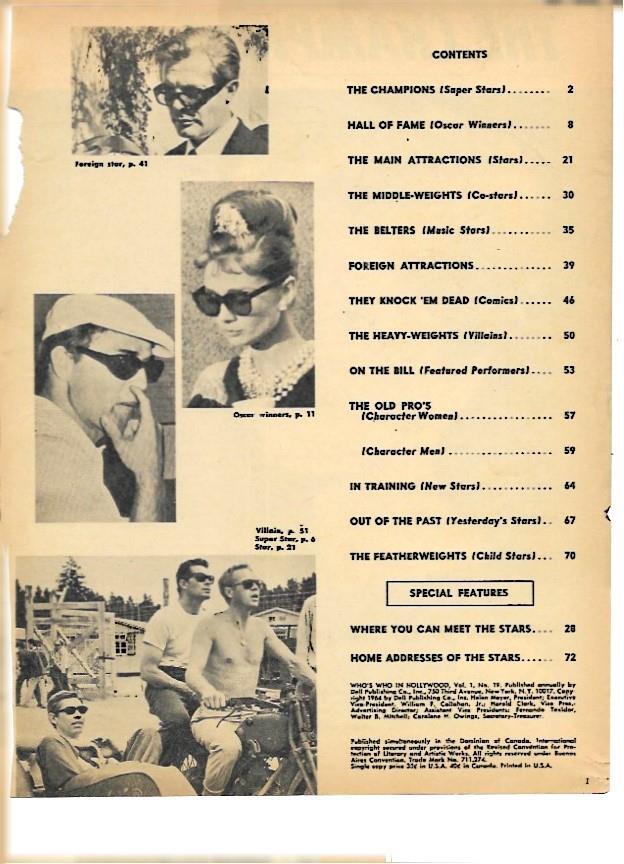 LAMINA 35325: Contraportada de la revista Who s Who in Hollywood 1964