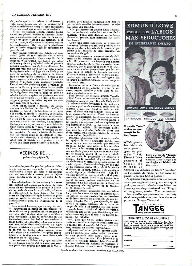 LAMINA 35077: Publicidad de Tangee con Edmund Lowe