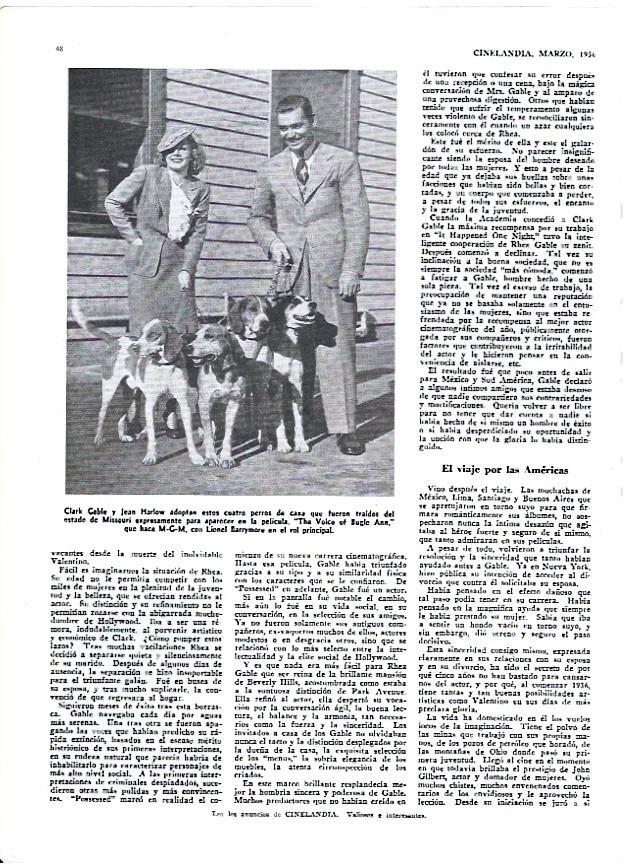 LAMINA 35050: Clark Gable y Jean Harlow adoptan cuatro perros