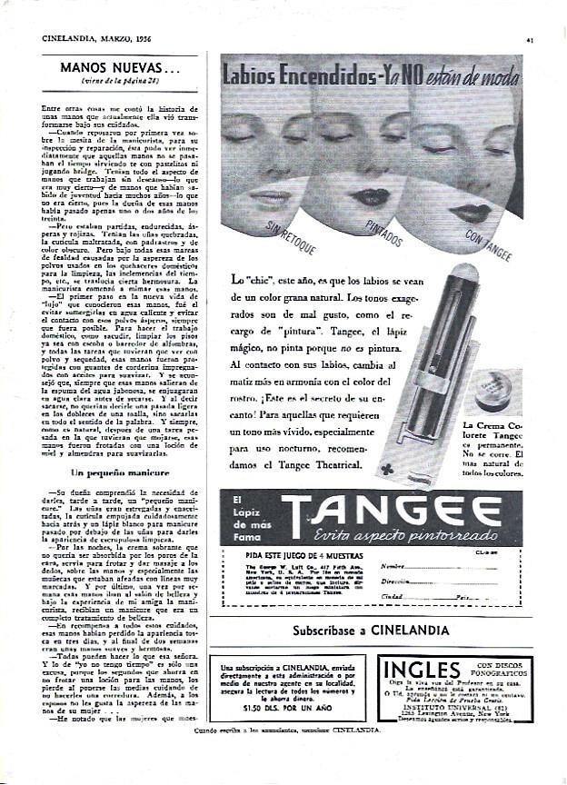 LAMINA 35047: Publicidad pintalabios Tangee