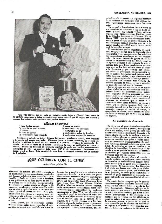 LAMINA 35010: Publicidad de Kelloggs con Edmund Lowe