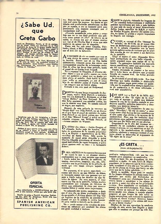 LAMINA 35112: Curiosidades sobre Greta Garbo