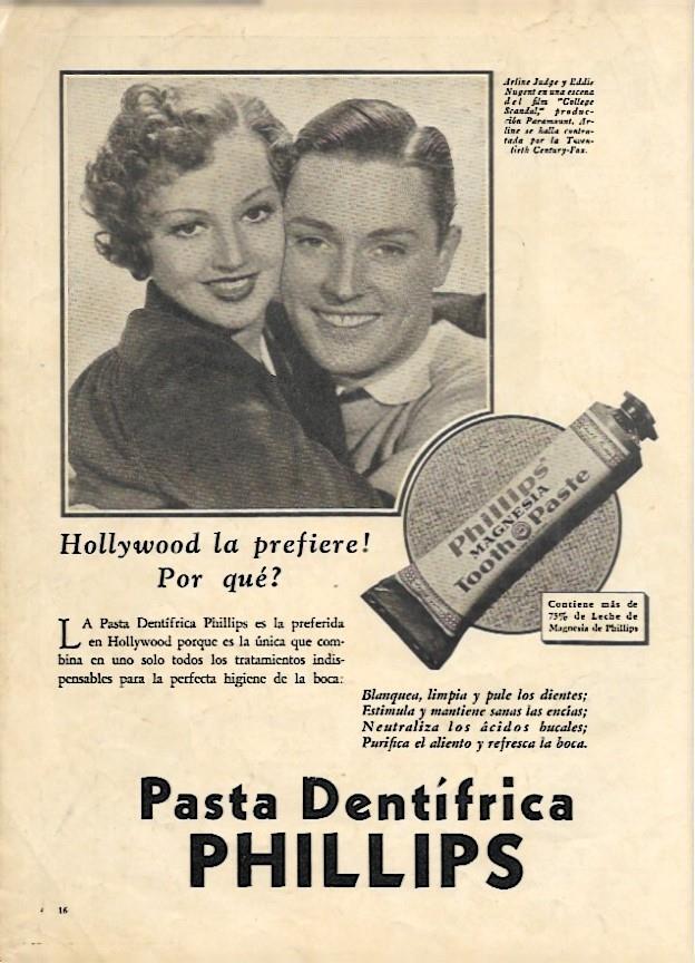 LAMINA 35141: Publicidad pasta dentifrica Phillips con Arline Judge y Eddie Nugent