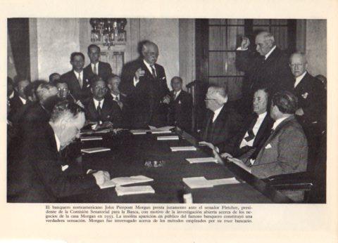 LAMINA V36603: John P. Morgan y el senador Fletcher en comision de investigacion