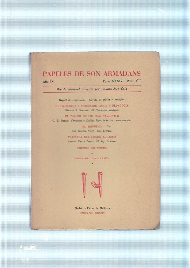 Papeles de son Armadans Tomo 34 numero 102, contiene: De septiembre a sep-