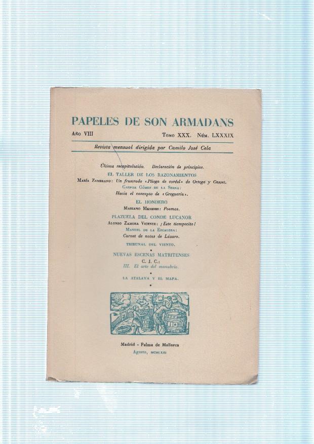 Papeles de son Armadans tomo 30 numero 89 contiene: Ultima recapitulacion-
