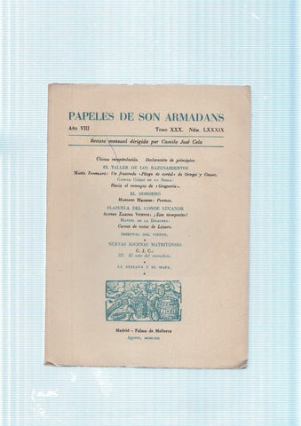Papeles de son Armadans tomo 30 numero 89 contiene: Ultima recapitulacion-
