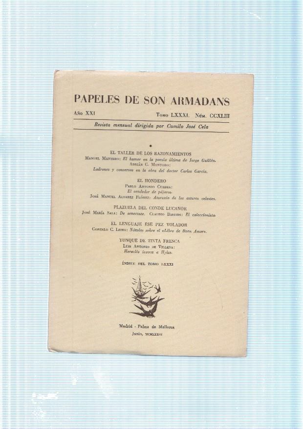 Papeles de son Armadans tomo 81 numero 243 contiene: El taller de los razona-