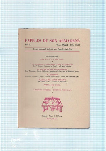 Papeles de son Armadans tomo 36 numero 108 contiene: Carta de C.J.C. a Fidel