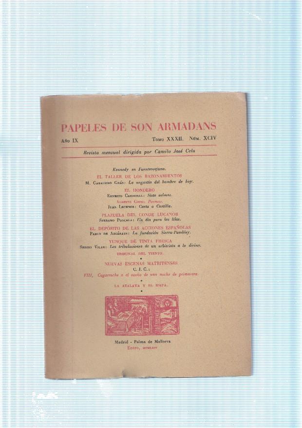 Papeles de son Armadans tomo 32 numero 94 contiene: Kennedy en Fuen-