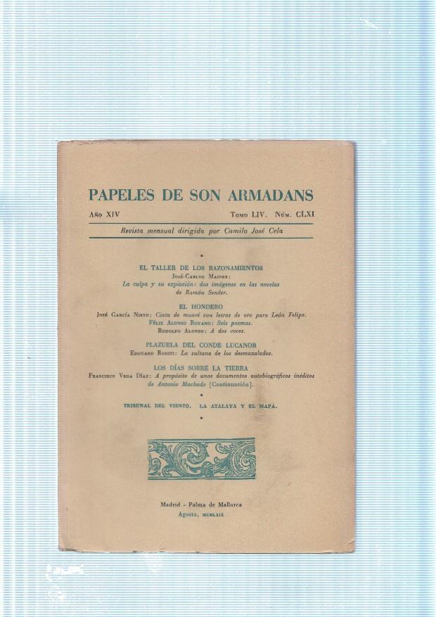 Papeles de son Armadans tomo 54 numero 161 contiene: El taller de los razona-