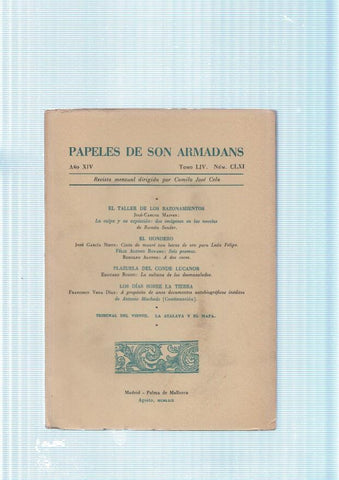 Papeles de son Armadans tomo 54 numero 161 contiene: El taller de los razona-