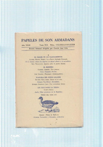 Papeles de son Armadans tomo 91 numero 271, 272 y 273 contiene: El taller de 