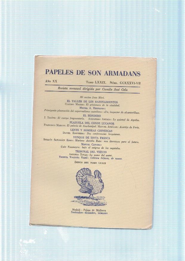 Papeles de son Armadans tomo 79 numero 236-237 contiene: El taller de los