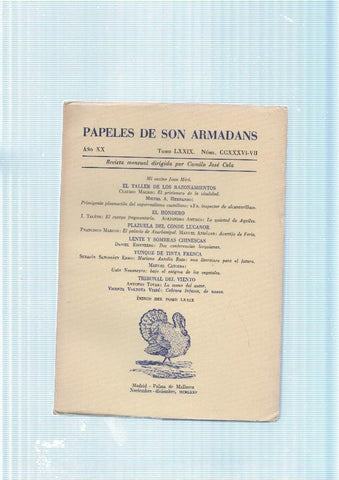 Papeles de son Armadans tomo 79 numero 236-237 contiene: El taller de los