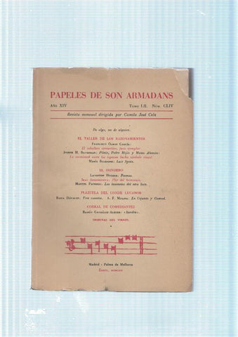 Papeles de son Armadans tomo 52, numero 154 contiene: El taller de los razona-