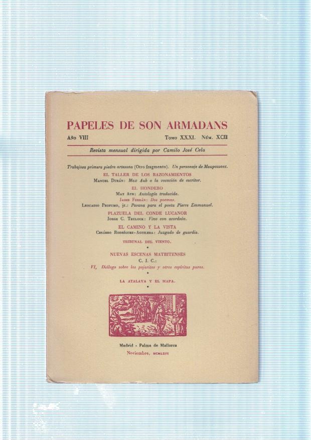 Papeles de son Armadans tomo 31 numero 92 contiene: Trabajos primera piedra