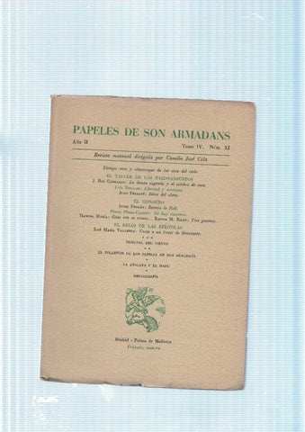 Papeles de son Armadans tomo 4 numero 11 contiene: Teimpo raro y almanaque